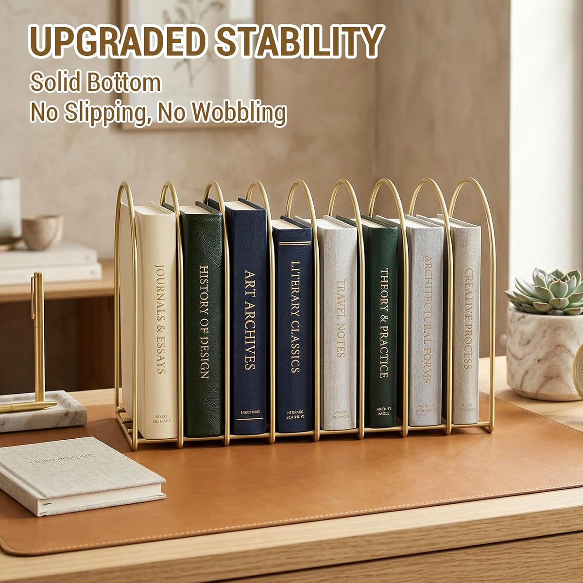 MyGift Brass Metal Wire File Desk Organizer Binder Holder with 8 Wide Slots