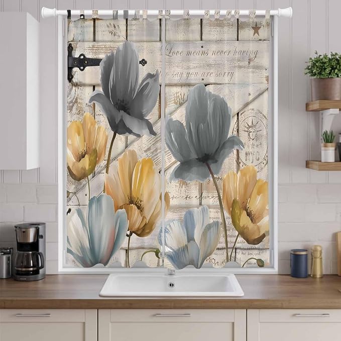Spring Tulips Flower Living Room Curtains 84 Inch Length, Window Curtains Tab