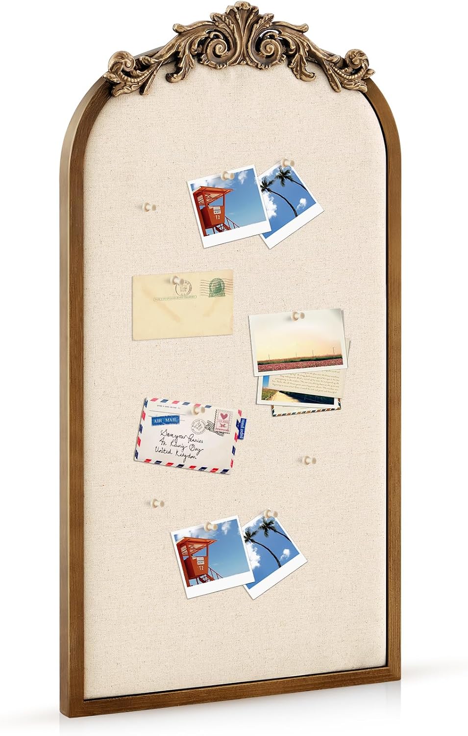 Wonderjune Linen Display Pinboard, Arch, 13" X 25", Retro Golden