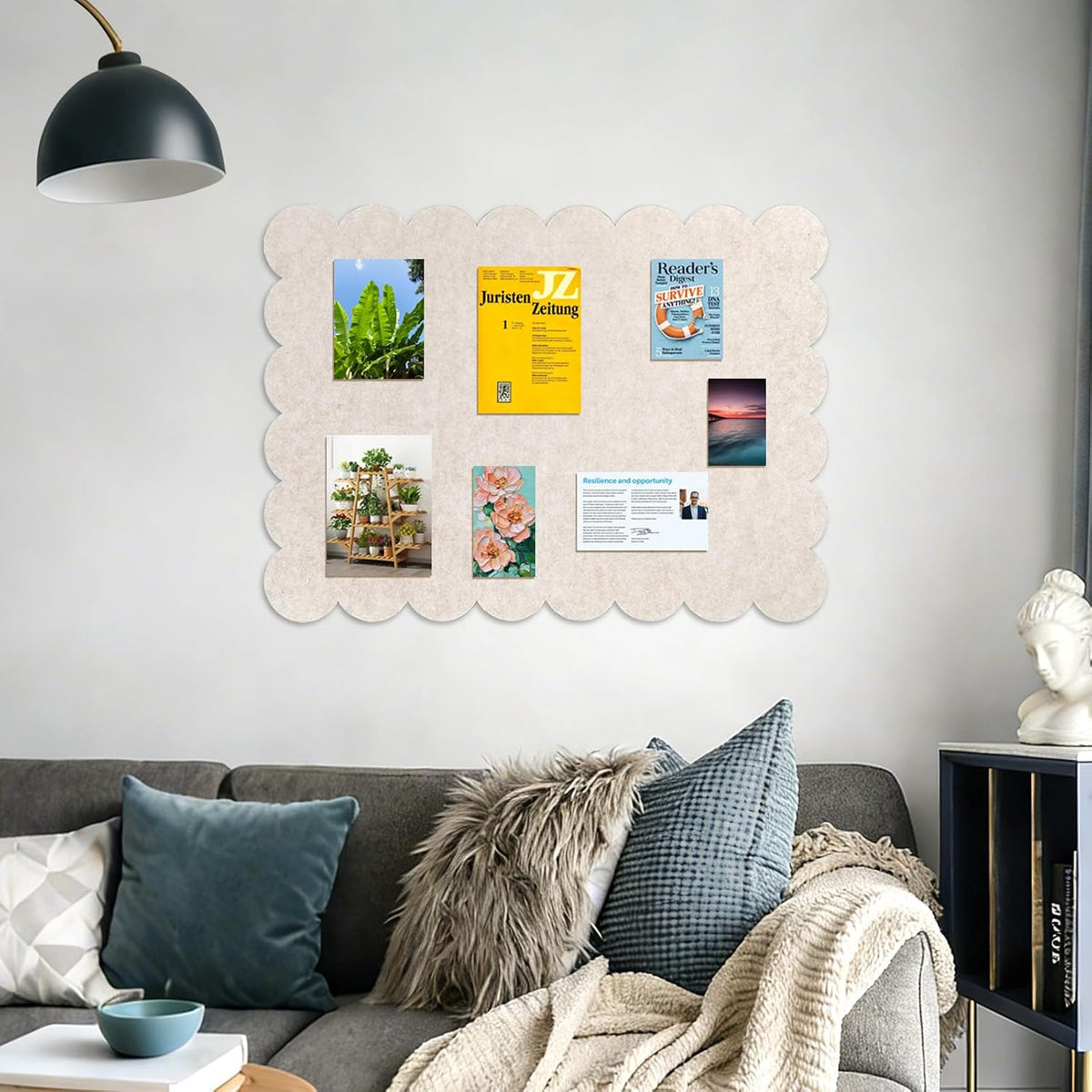 Scalloped Bulletin Board 36 x 24 Inches Felt Pin Board, Oatmeal