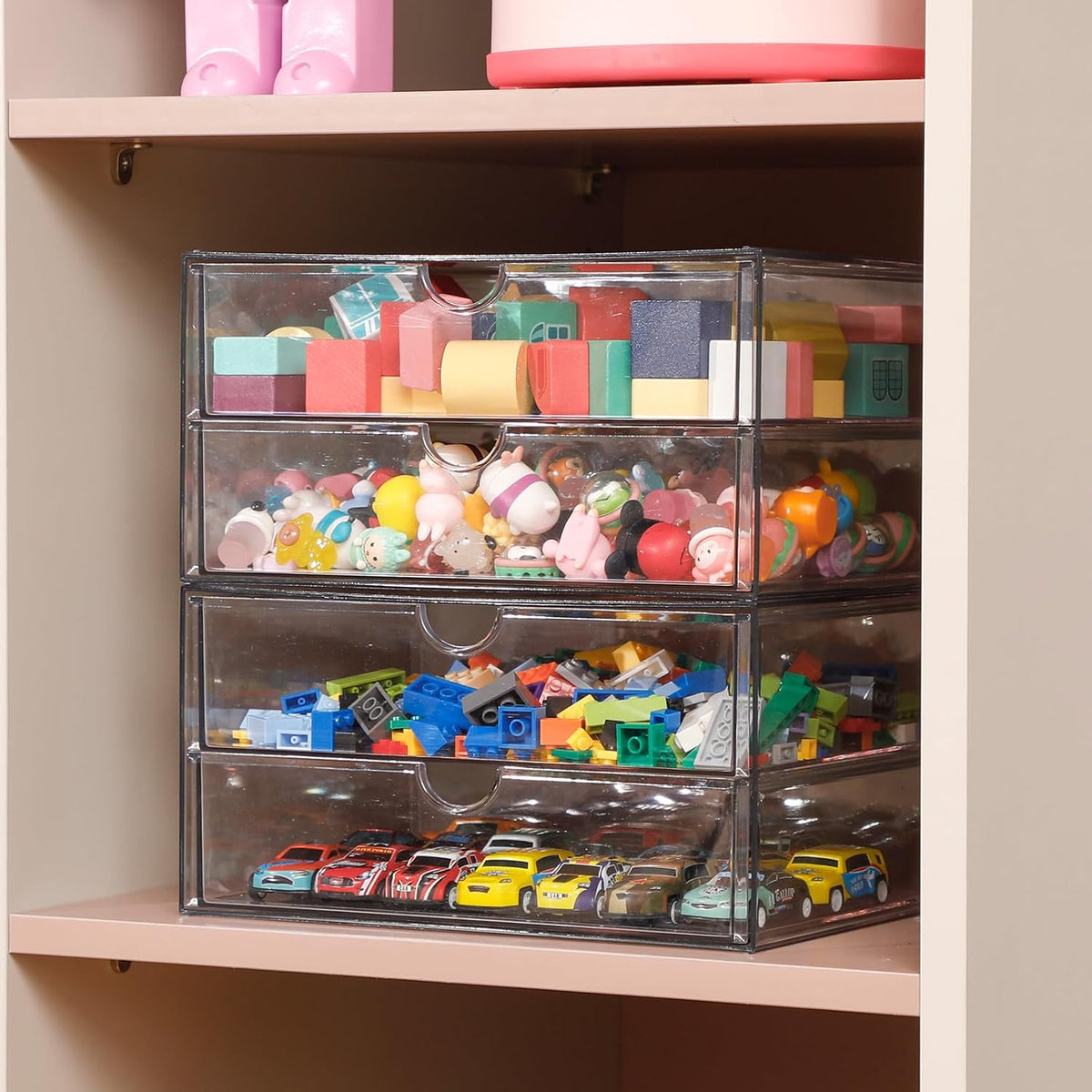 Clear Desk Drawer Organizer, 6 Drawers, Plastic