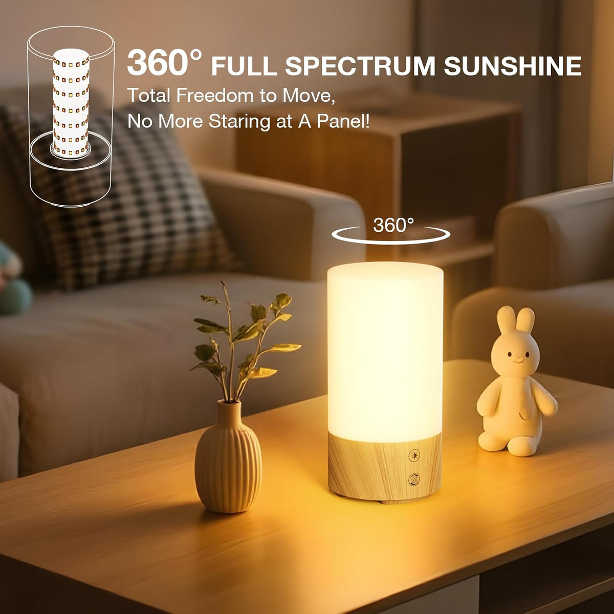 Bakzon Light Therapy Lamp 10000 Lux, UV-Free Sun Lamp with 4 Brightness Levels & 3 Color Temperatures, Full Spectrum Daylight Lamp with Remote Control & Timer for Home Office Desk