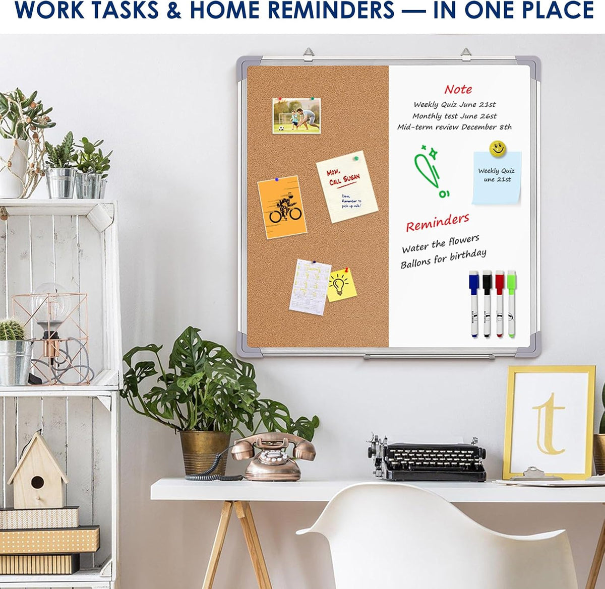 Cork Board White Board Combo 24 x 24 in – Dry Erase and Bulletin Board