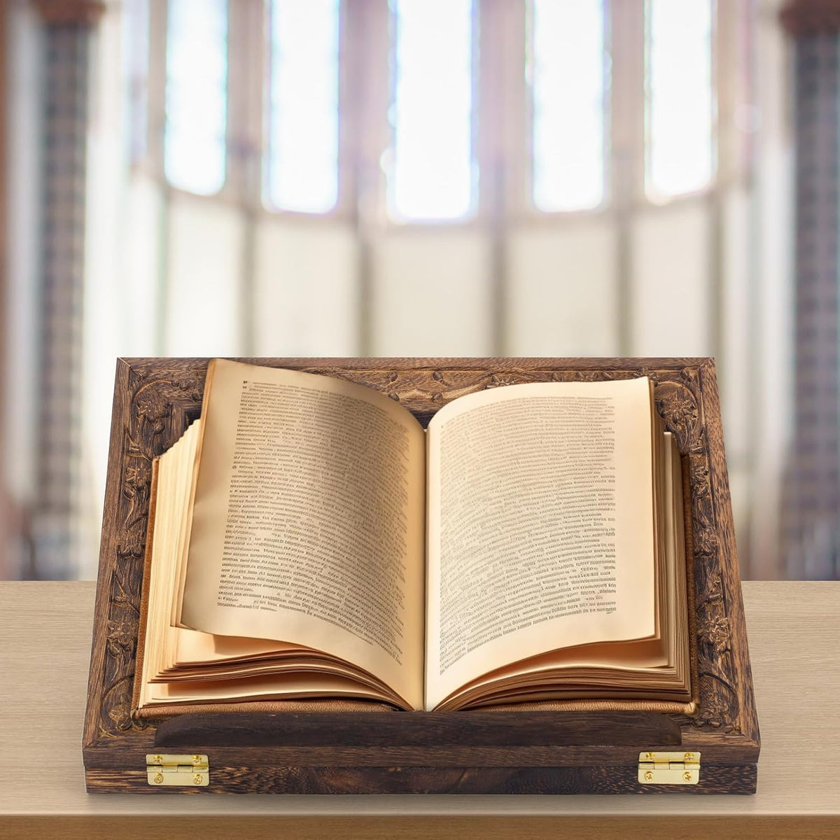 DERTE Adjustable Wooden Bible Stand Carved Missal Book Holder for Table