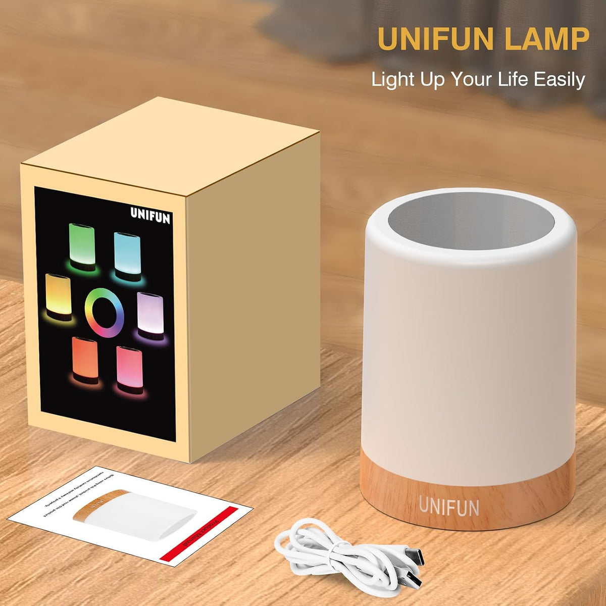 UNIFUN Bedside Touch Lamp Rechargeable Dimmable RGB LED Table Night Light (Pack of 2)