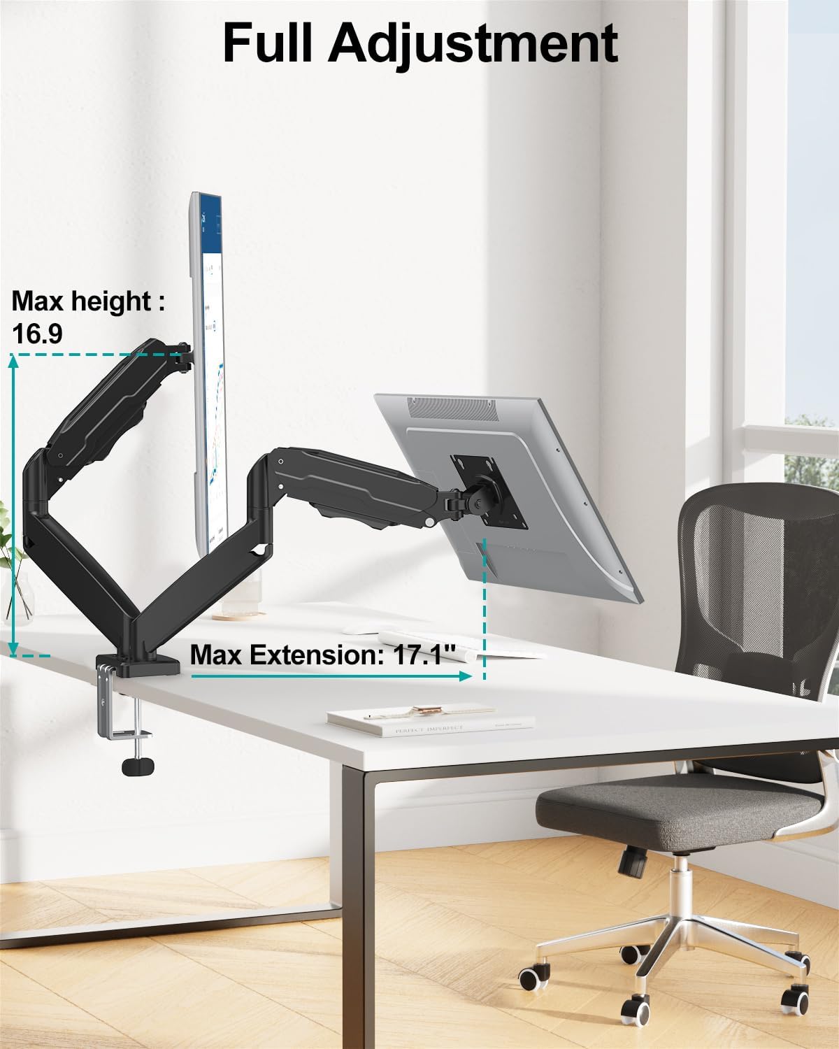MOUNT PRO Dual Monitor Mount Fits 13 to 32 Inch Screen, Height Adjustable Monitor Stand for 2 Monitors, Full Motion Display Arm Holds up to 19.8lbs Each, Computer Desk VESA Mount, Black
