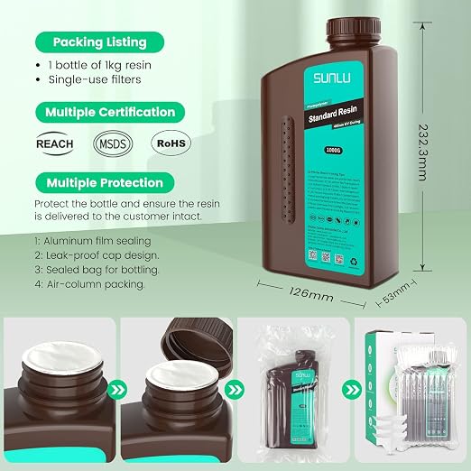 SUNLU 3D Printer Resin 3kg, Fast Curing Standard 3D Resin