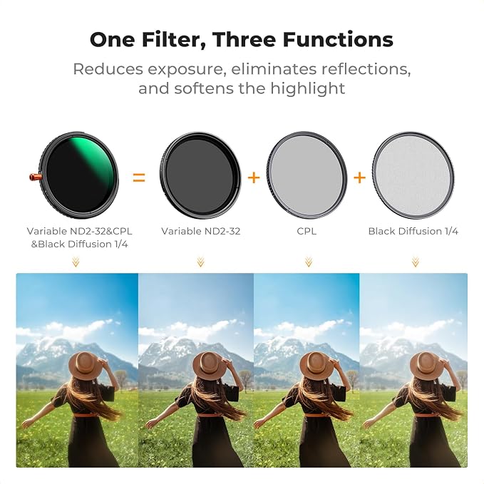 K&F CONCEPT 52mm Black Diffusion Mist Effect 1/4 & Variable ND2-32 & Circular