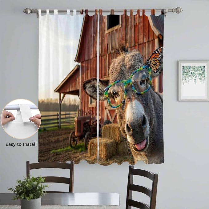 Farm Donkeys Living Room Curtains 84 Inch Length, Window Curtains Tab Top