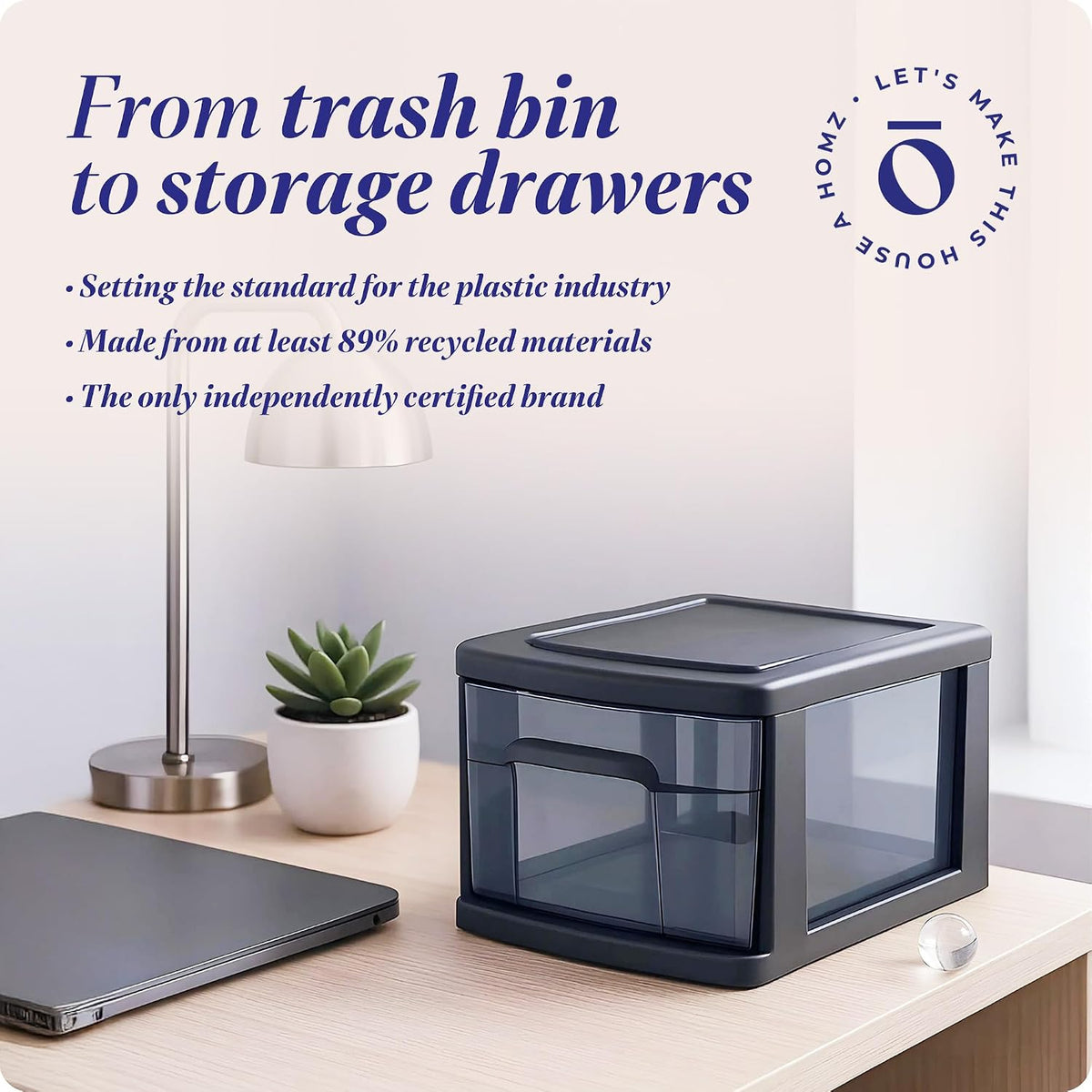 HOMZ 1 Drawer Storage Cart, Medium Plastic Container, Black Frame, 2 Pack
