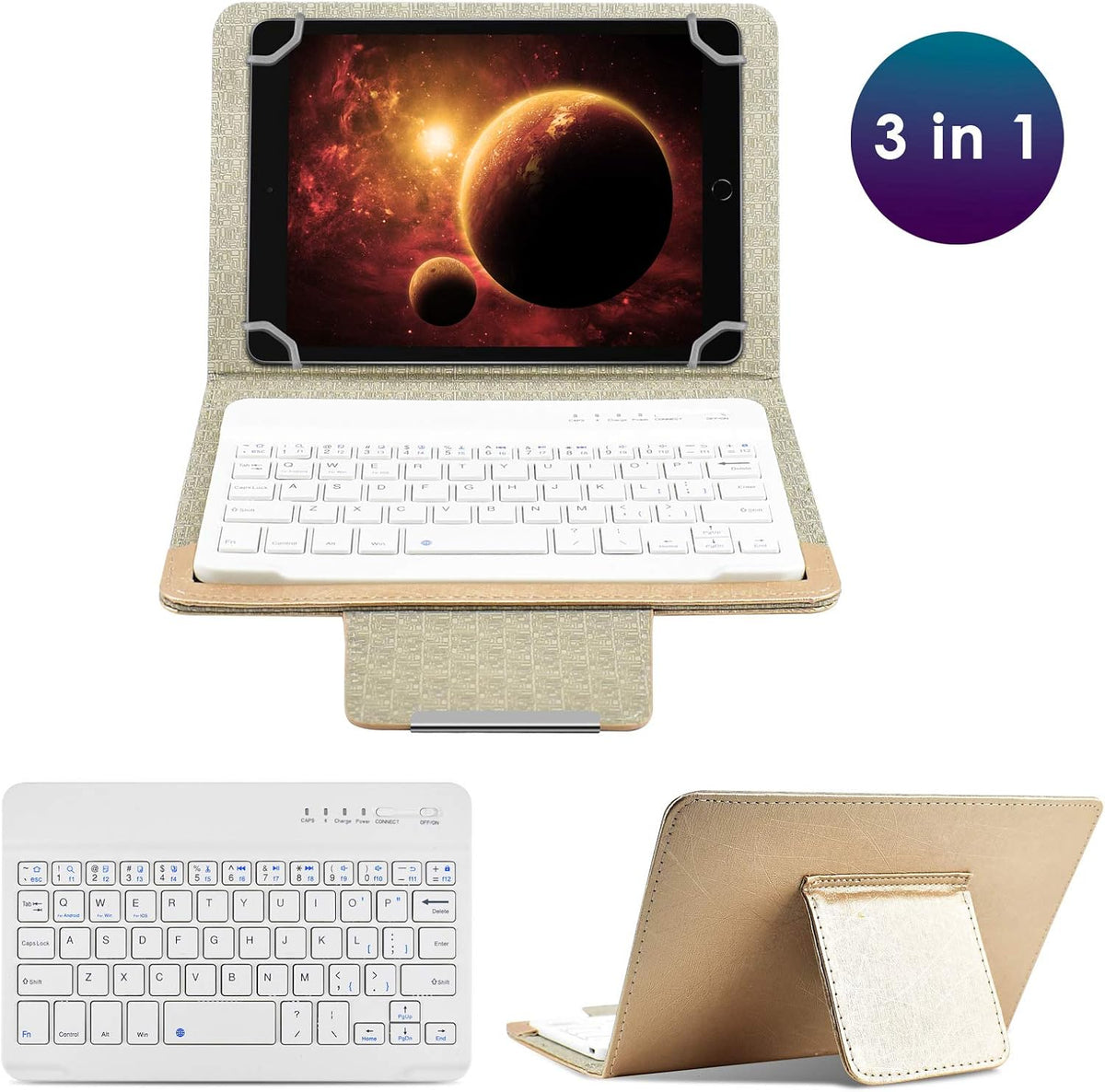 DETUOSI Universal 8.0 inch Android Tablet Case with Keyboard, Removable Wireless Bluetooth Keyboard + PU Leather Folio Book Cover + Stand, Travel Portable Sleeve for iOS/Android/Windows System Tablet