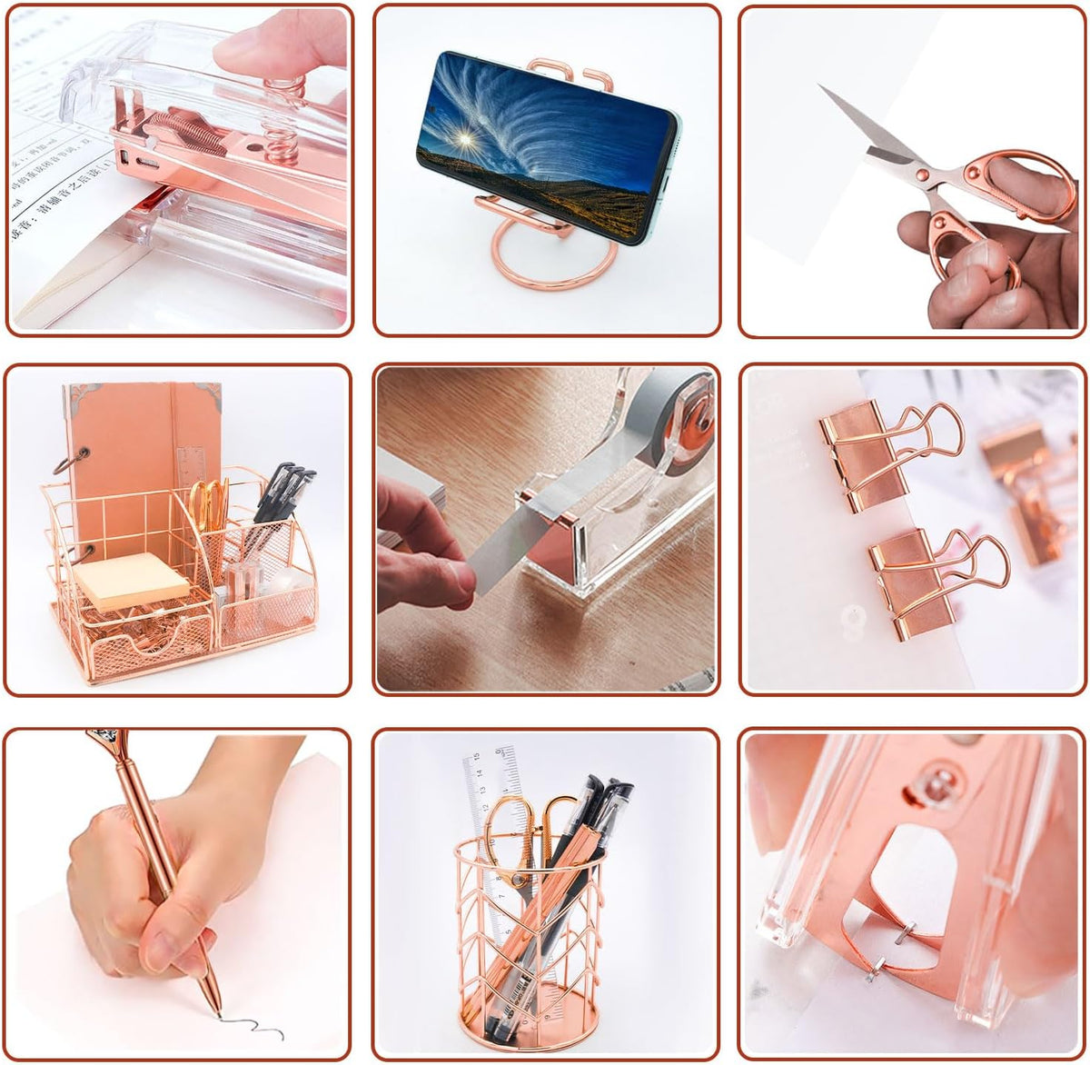 Rose Gold 13PCS Office Desk Organizers Supplies and Accessories