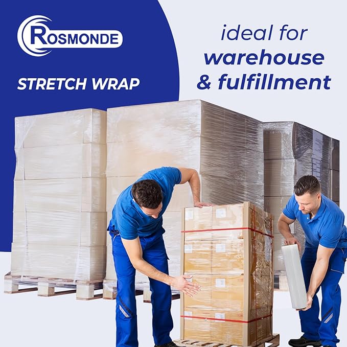 Rosmonde 128 Pack Bulk Plastic Wrap, 18" x 1500 ft Shrink Wrap for High Volume Daily Shipping, 80 Gauge Thick Pallet Wrap for Warehouse & Moving Companies, Bulk Stretch Wrap Roll for Pallet Wrapping