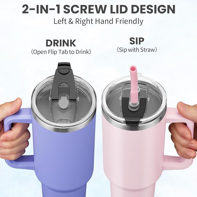 BENZZO Tumbler with Lid and Straw 40oz Stainless Steel Hydro Tumblers with