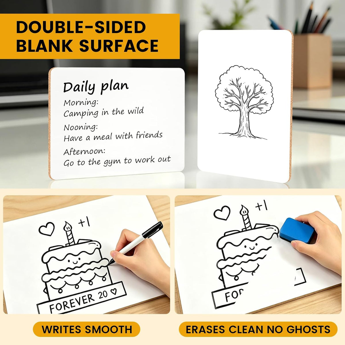 24 Pack Small White Board Dry Erase Boards, 9" x 12", Double Sided