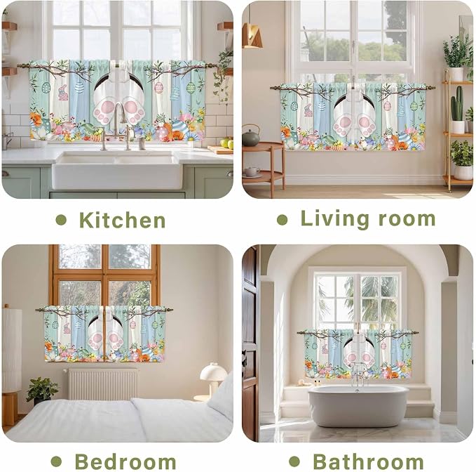 Easter Kitchen Tier Curtains 24 Inch Long 2 Panel Set, Rod Pocket Cafe Small