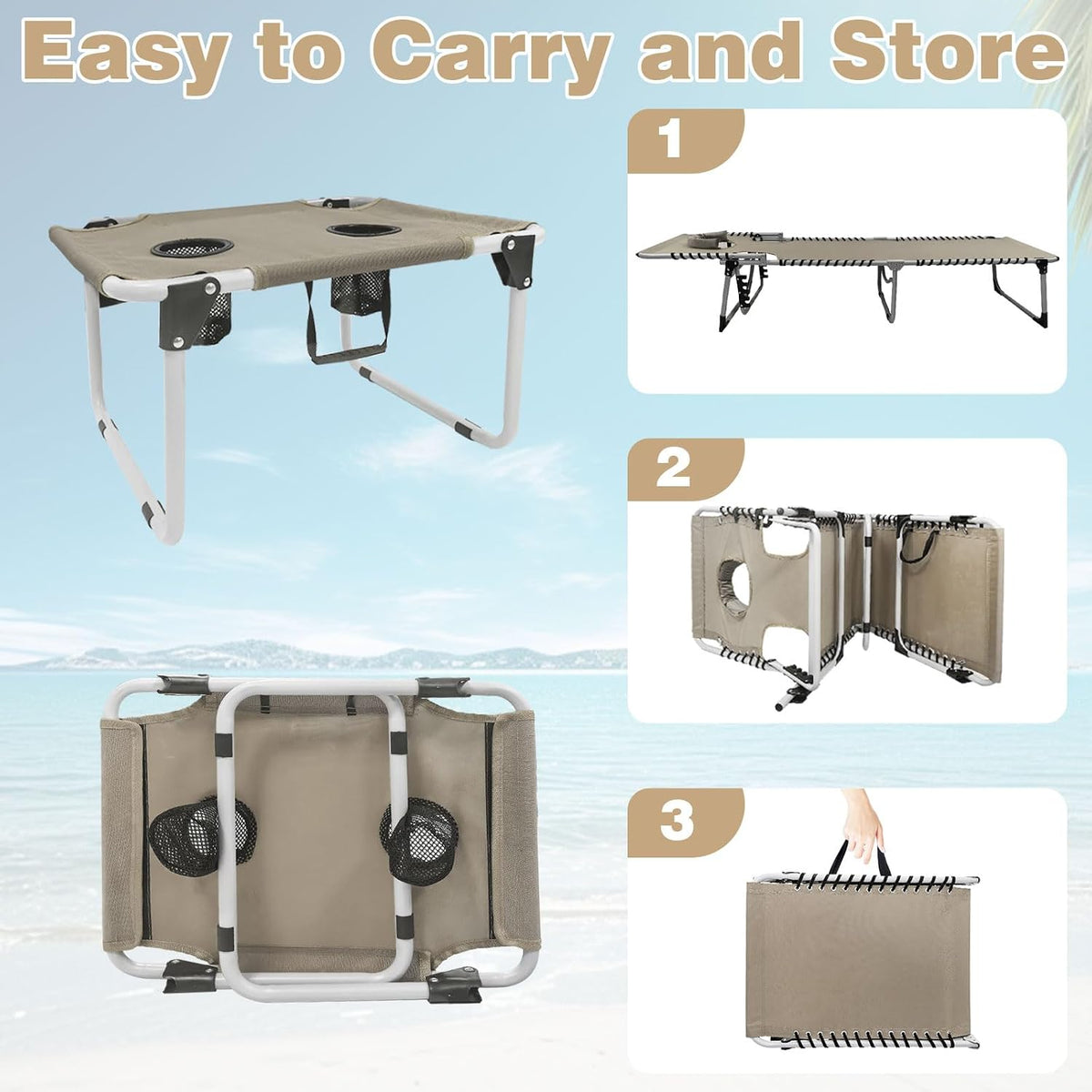 Sun Tanning Chair with Face Hole 5-Position Folding Lounge Chair Outdoor with Portable Beach Table for Poolside Sunbathing Camping Lawn Backyard