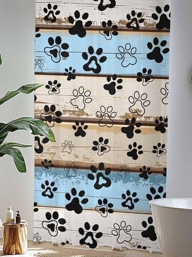 Sheer Curtains 84 Inches Long, Vintage Farmhouse Rustic Wooden Grain Privacy