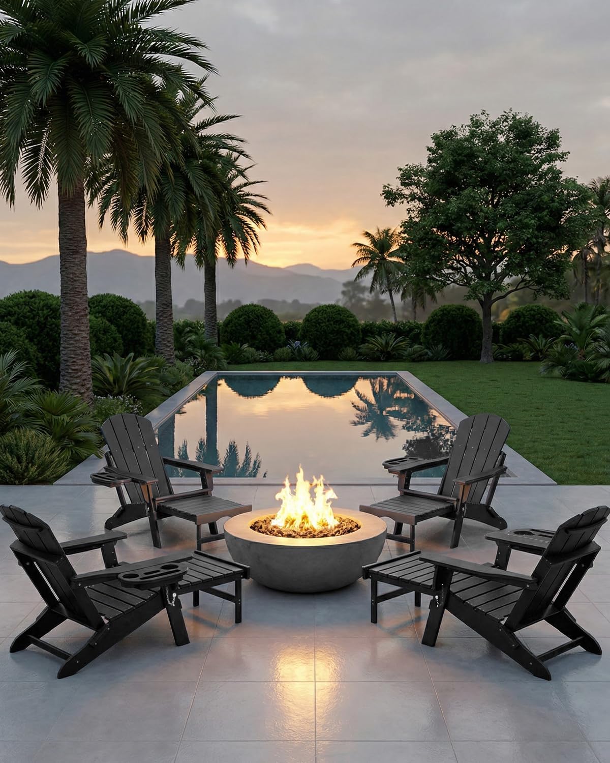 NAVINE Adjustable Adirondack Chair Set of 2 with Retractable Ottoman, Black