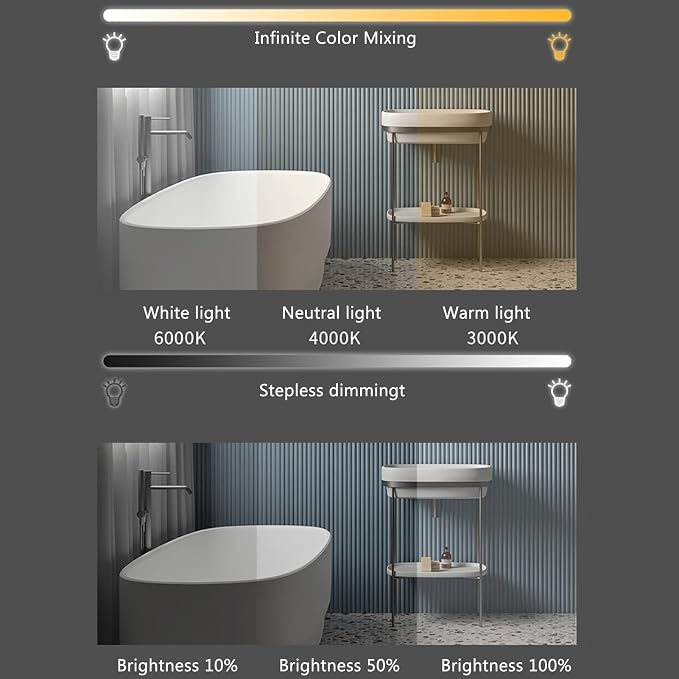 Bathroom Mirror with 3 Colour LED Lights, Wall Mounted Bathroom Vanity Mirror