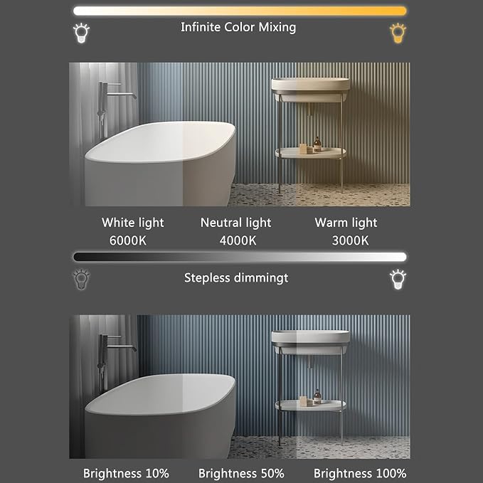 Bathroom Mirror with 3 Colour LED Lights, Wall Mounted Bathroom Vanity Mirror