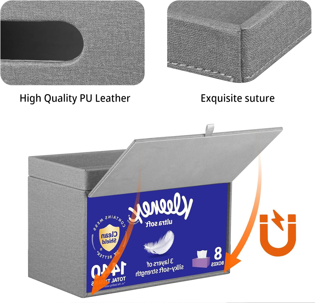 Extra Large Tissue Box Cover with Storage Tray,Rectangle Tissue Box Holder