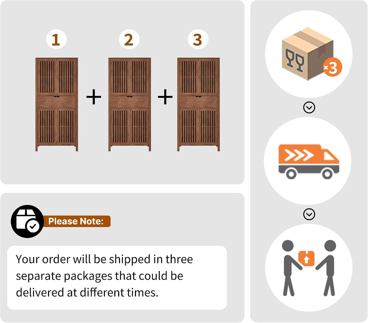 BVIUNTWO Set of 3 Rustic Brown 69" Tall Farmhouse Storage Cabinet with Drawer & Adjustable Shelves, Grille Door Organizer Unit, Anti-Tip Design for Bathroom,Kitchen,Living Room