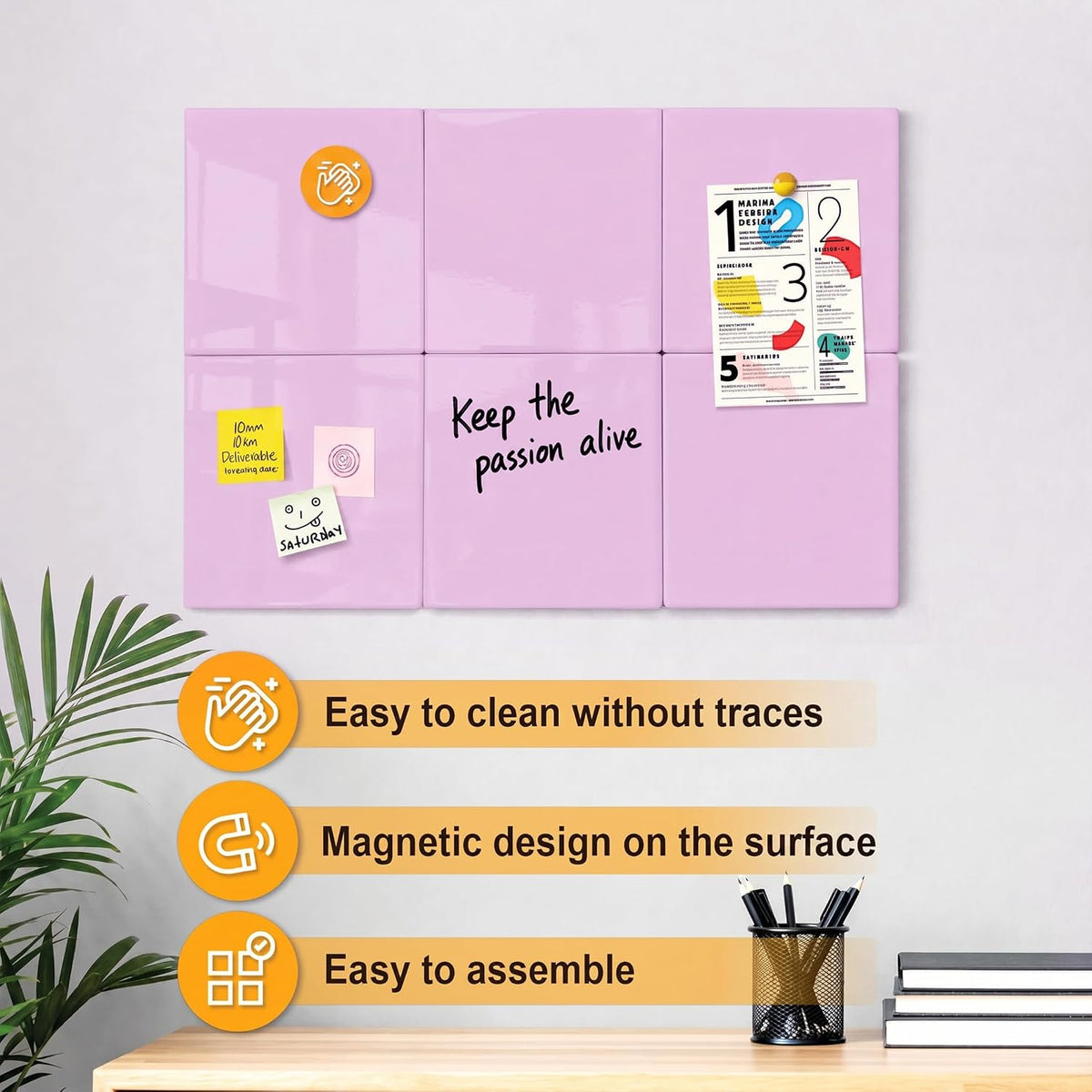 Comix Magnetic Whiteboard, 6 Pack Magnetic Whiteboard for wall, Pink