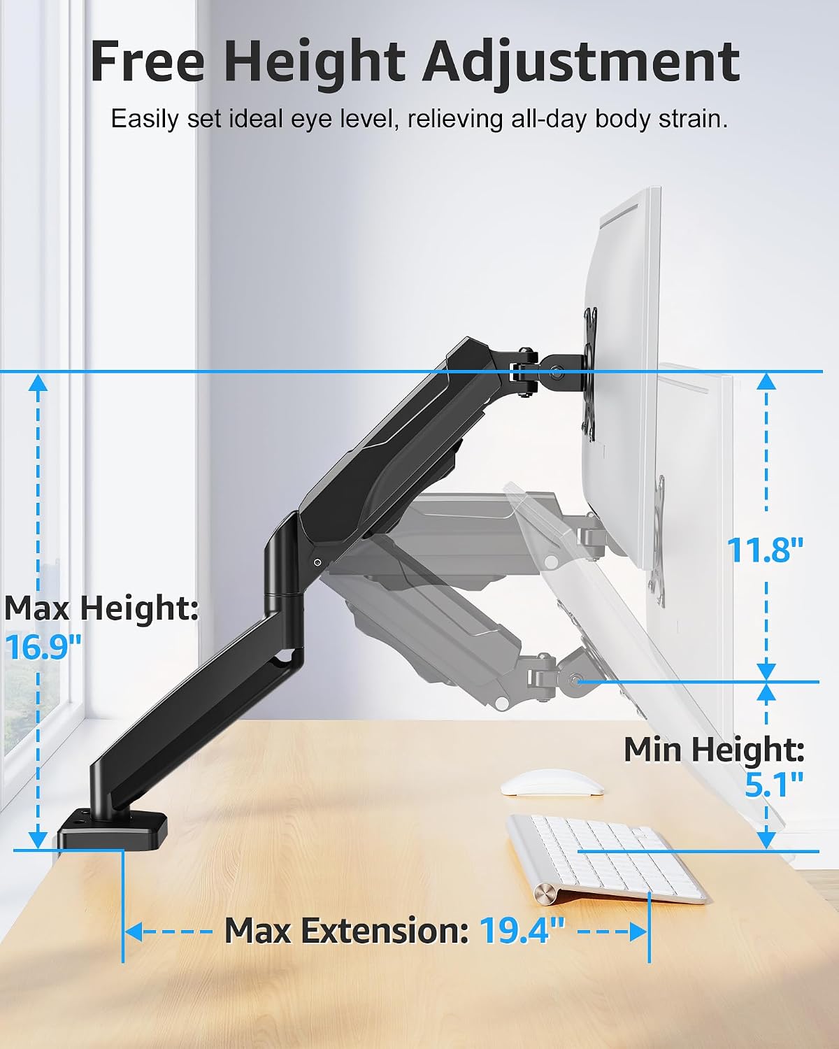 MOUNTUP Single Monitor Desk Mount Holds Screen up to 32 inch, Height Adjustable Monitor Arm, Full Motion Computer Monitors Stand with Clamp/Grommet Base, VESA Mounts Fit 4.4-19.8lbs Computer, Black