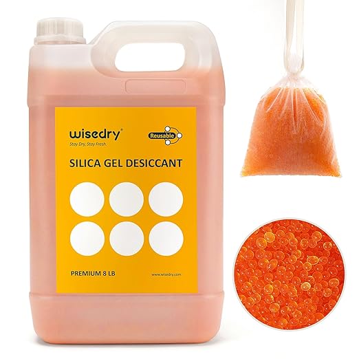 wisedry [ 8 LBS ] Reusable Silica Gel Beads Color Indicating Rechargeable Desiccant Beads Bulk with 20 Pcs Organza Drawstring Bags