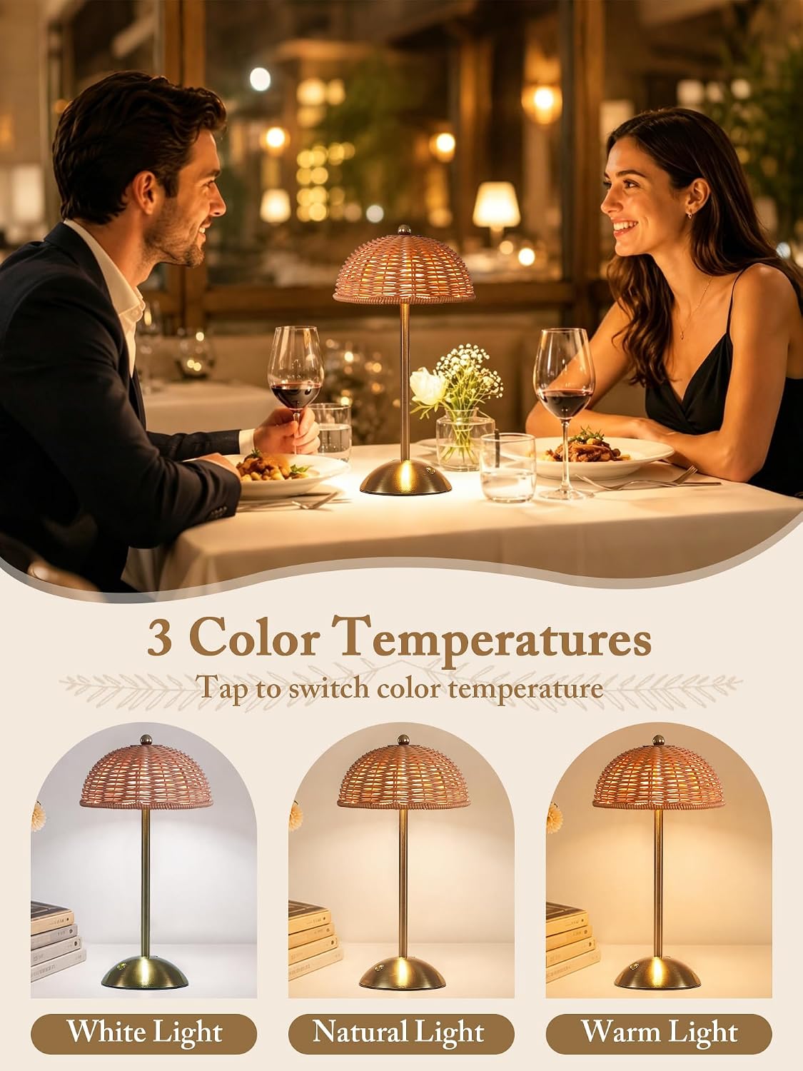 2 Pack Boho Rattan Lamp,Small Wicker Lamp,Cordless Table Lamp