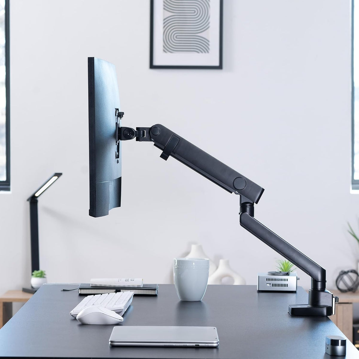 VIVO Premium Aluminum Full Motion Single Ultrawide Monitor Desk Mount Stand with Lift Engine Arm, Fits Screens up to 40 inches, STAND-V101BB