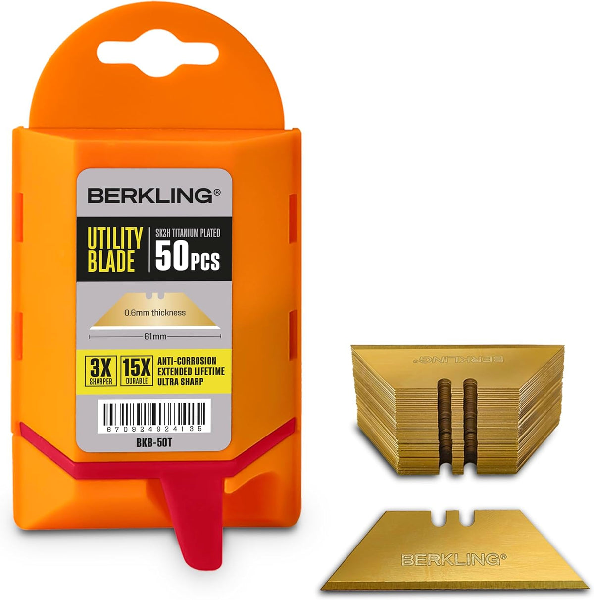 Berkling 50-Pack Titanium Plated Utility Blades, SK2H Steel, 3x Sharper