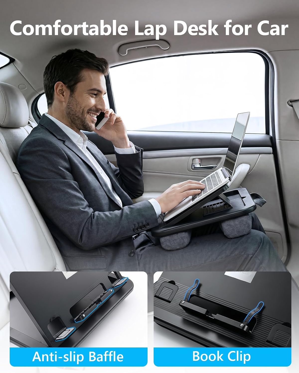 Adjustable Lap Desk with Cushion - 8 Angles Ergonomic Adjustment