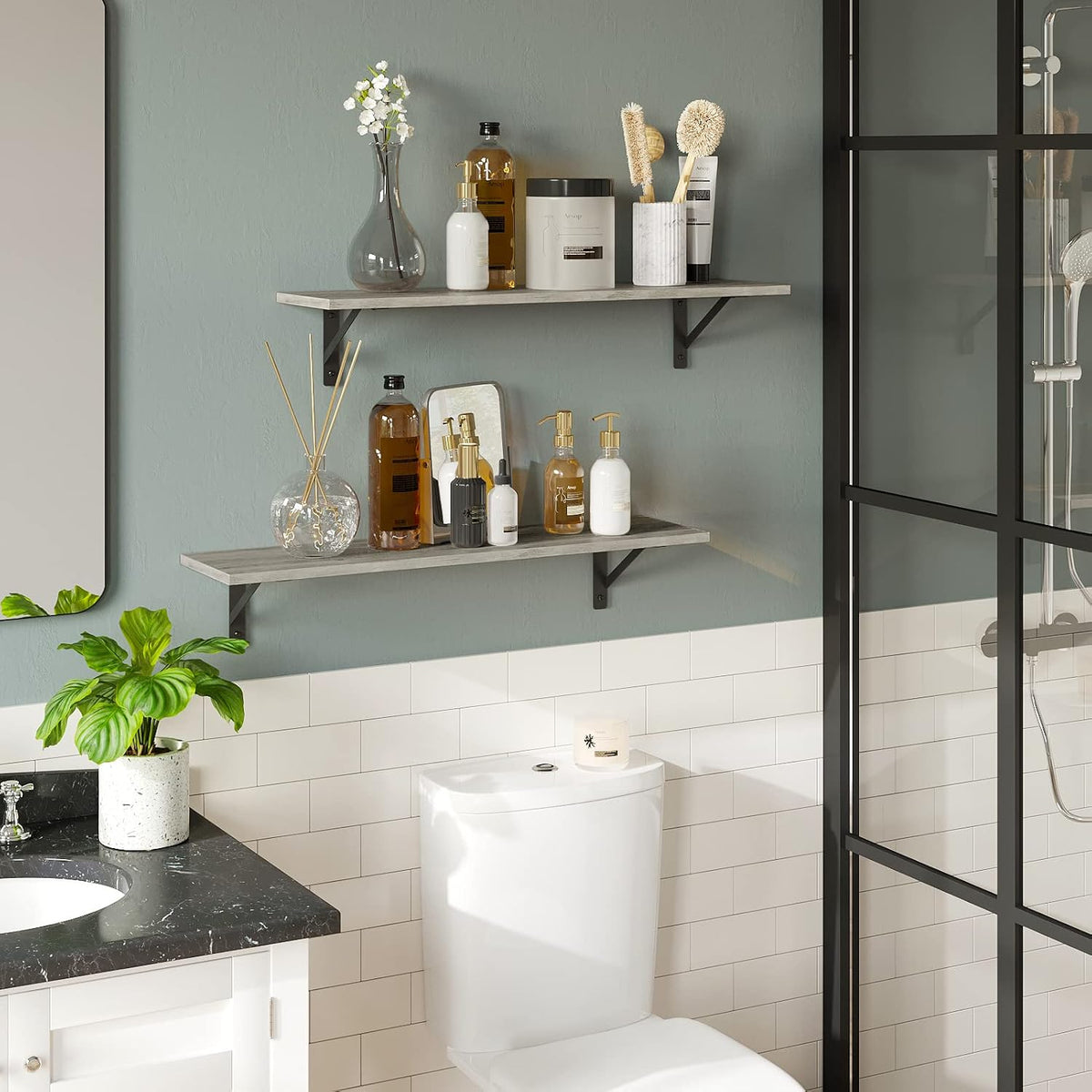 DINZI LVJ Long Wall Shelves, 31.5" Wall Mounted Shelves with Metal Brackets
