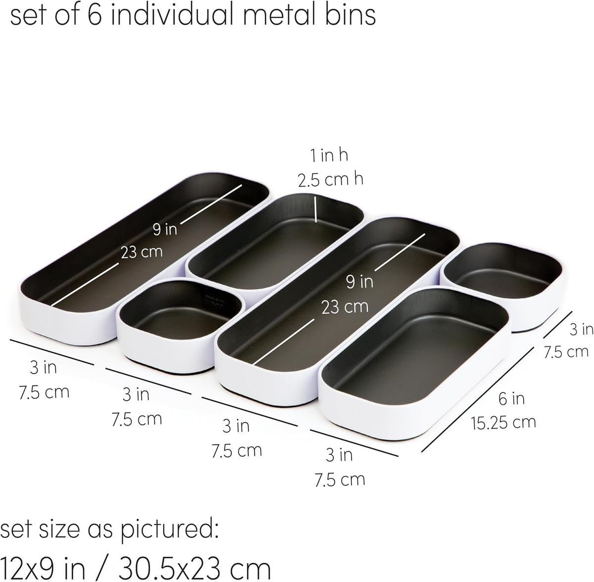 Three by Three Seattle Metal Stacking Bins Drawer Organizer, 6-Pc (Gray)