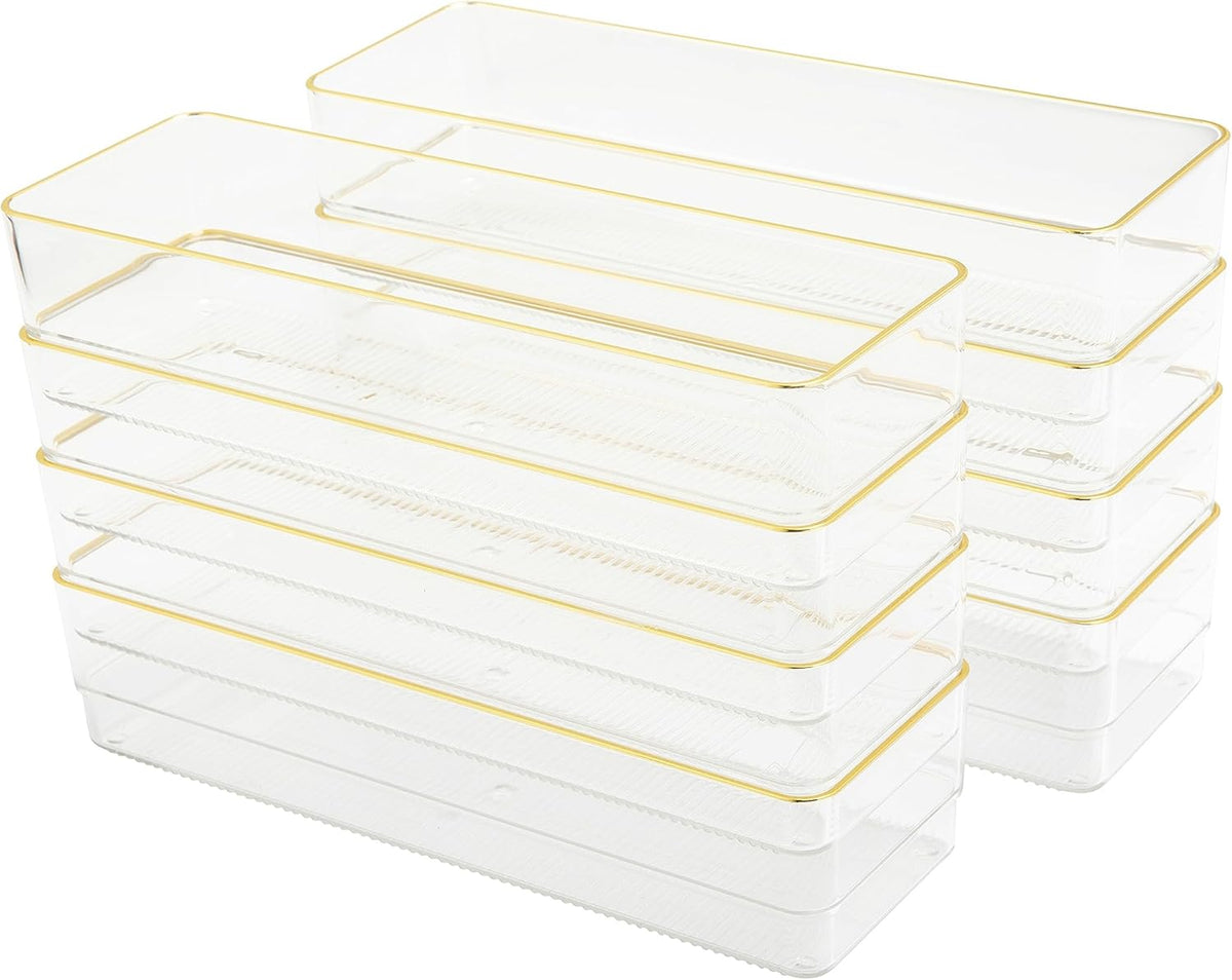 Martha Stewart Kerry Stackable Desk Drawer Organizers, Clear/Gold, 8-Pack