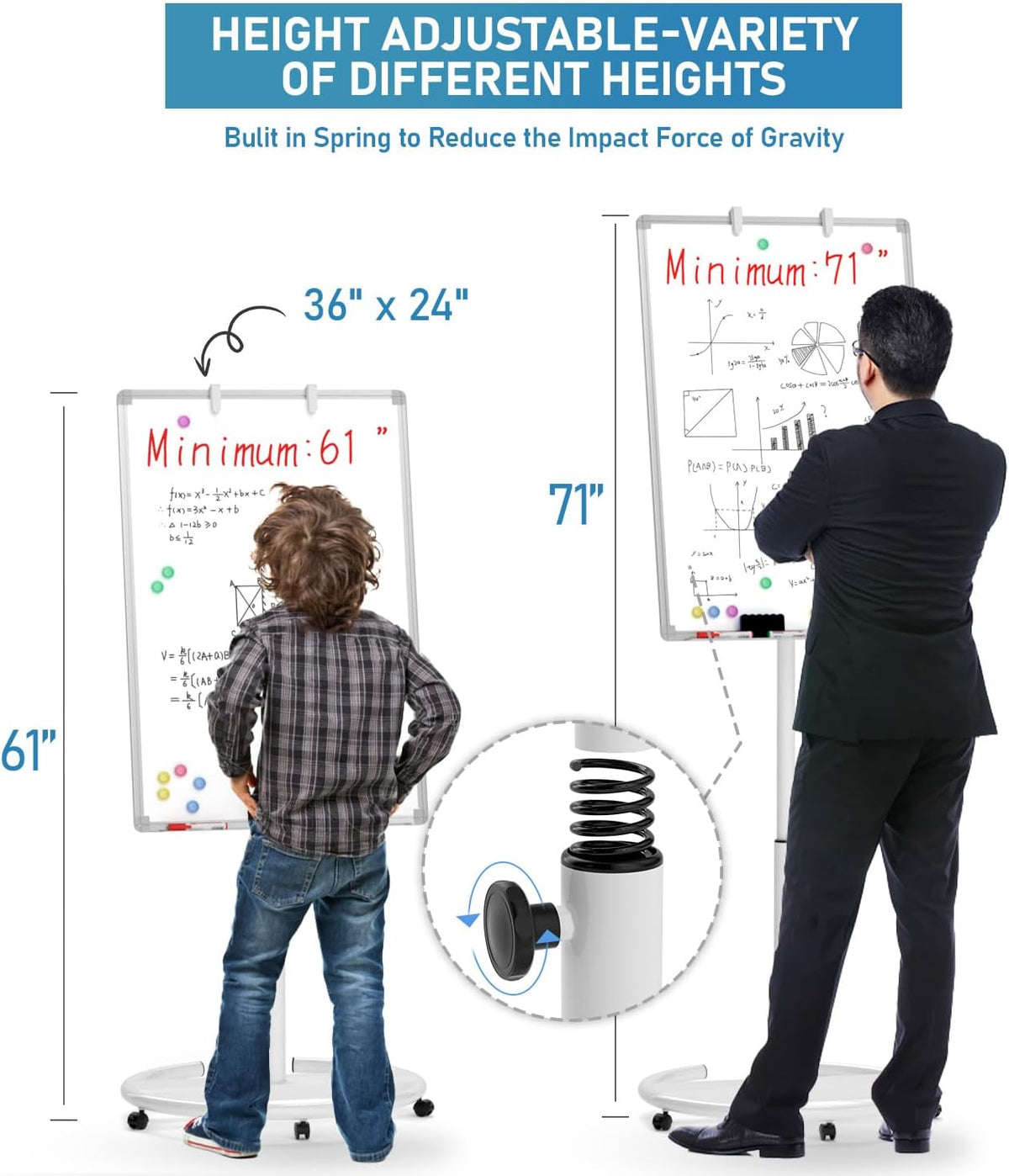 Nicpro Mobile Whiteboard 36"x 24" Magnetic Dry Erase Board, Height Standing