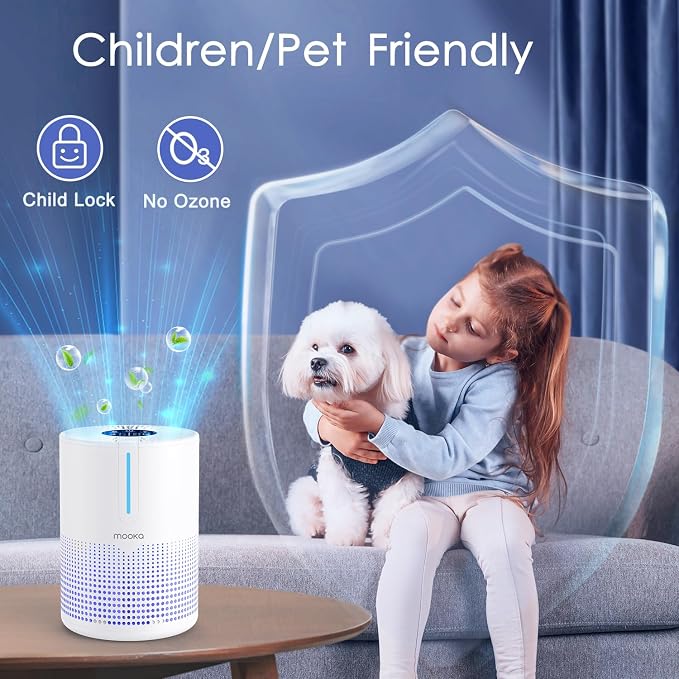 Air Purifiers for Bedroom Home 430 Sq.Ft, MOOKA H13 HEPA Filter Small Portable