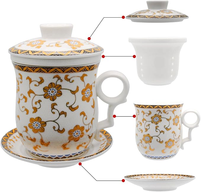 Porcelain Tea Cup with Infuser Lid and Saucer Sets