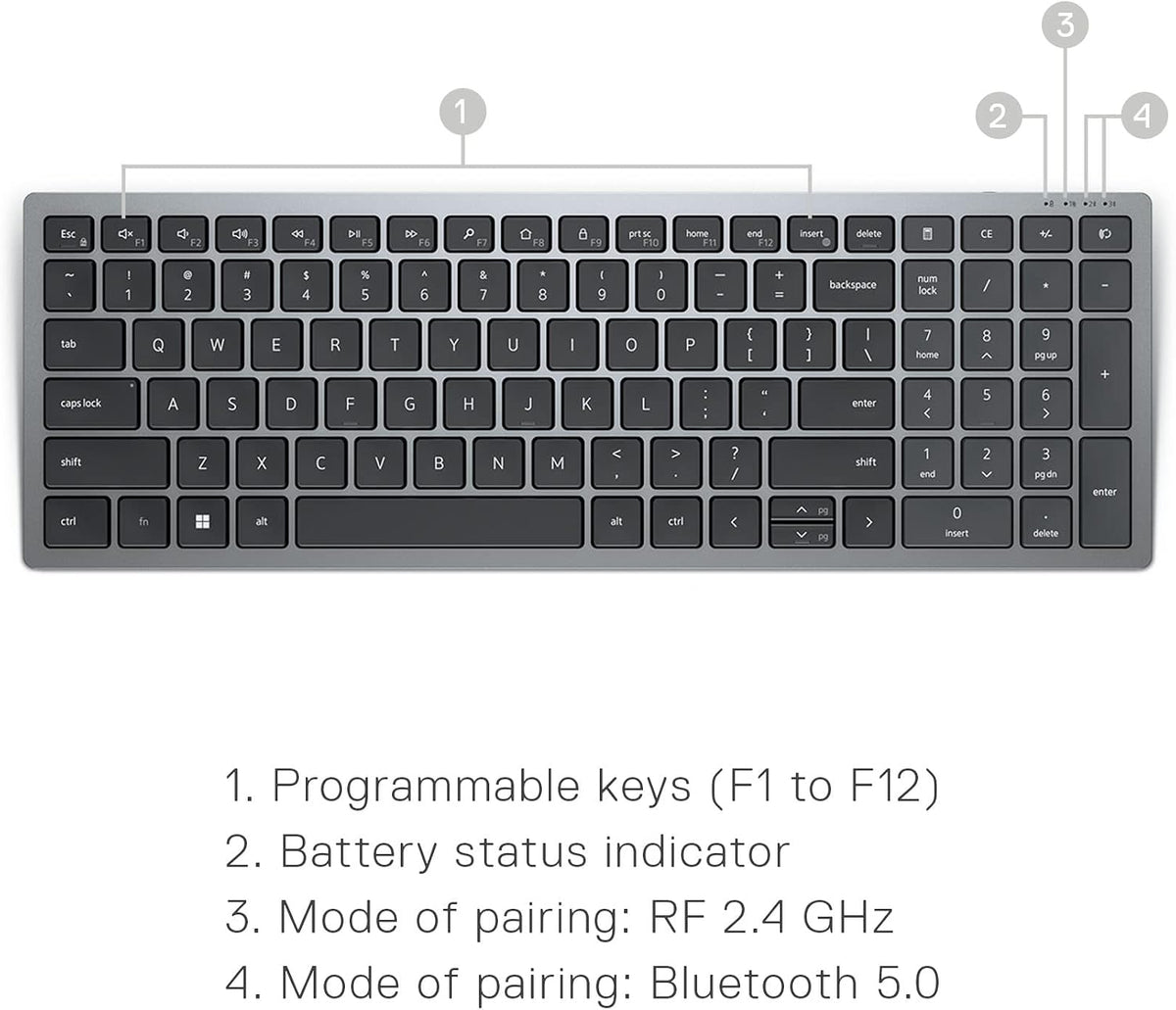 Dell Multi-Device Wireless Keyboard and Mouse KM7120W, Programmable