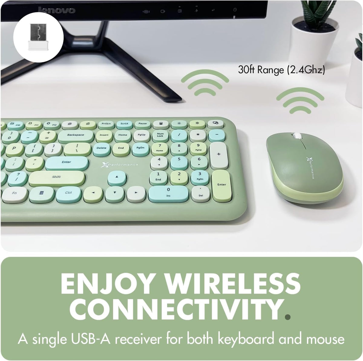 X9 Green Wireless Keyboard and Mouse Combo – 2.4G Retro Typewriter-Style Wireless Keyboard and Mouse Set, Colorful Bubble Keyboard for Aesthetic Workspaces