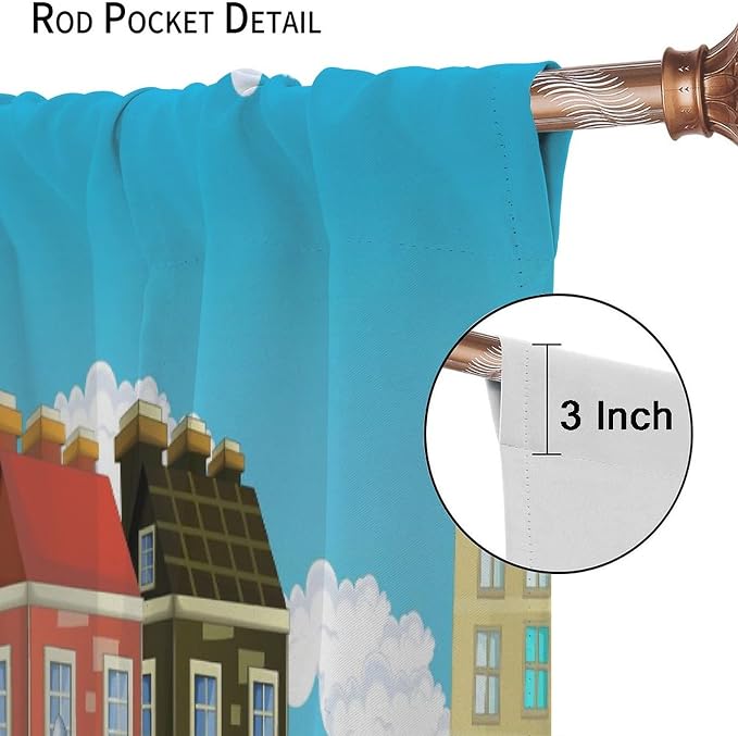 Kids Cartoon Construction Window Curtains, Funny Construction Site Cars and