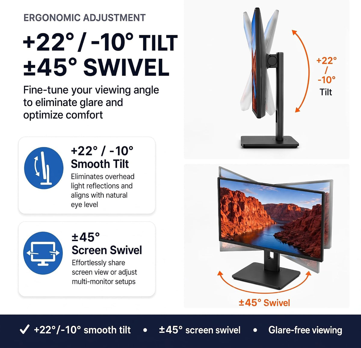 Adjustable Height VESA Monitor Stand, Spring Lift, 7.28-8.82 lb