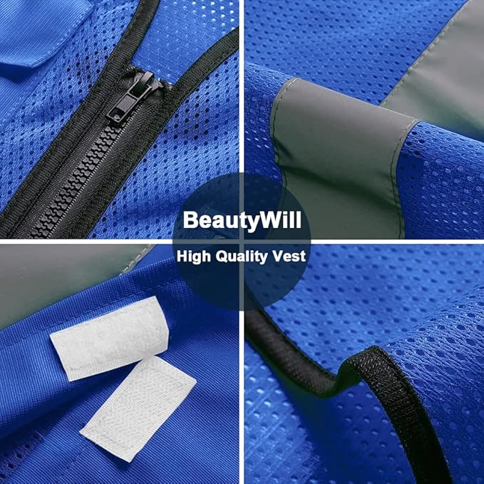 10 Pack Mesh Safety Vest Custom Logo Class2 High Visibility Reflective Vest with 5 Pockets Construction Security Work Vest ANSI/ISEA Standards（Blue，3XL ）
