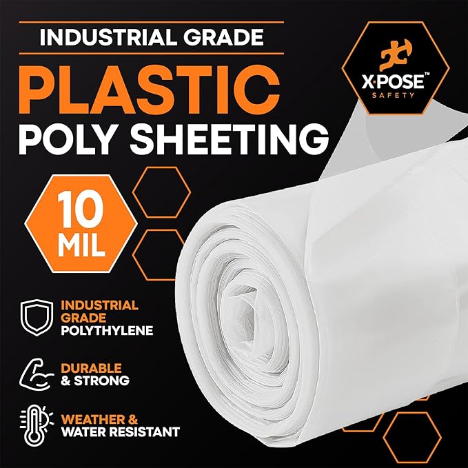 Xpose Safety Clear Plastic Sheeting (Bulk Half Pallet 25 Pack) – 10' x 100' Rolls – Heavy Duty 10 Mil Poly Sheet – Waterproof, Dustproof, Vapor Barrier – for Construction, Painting, Industrial Use