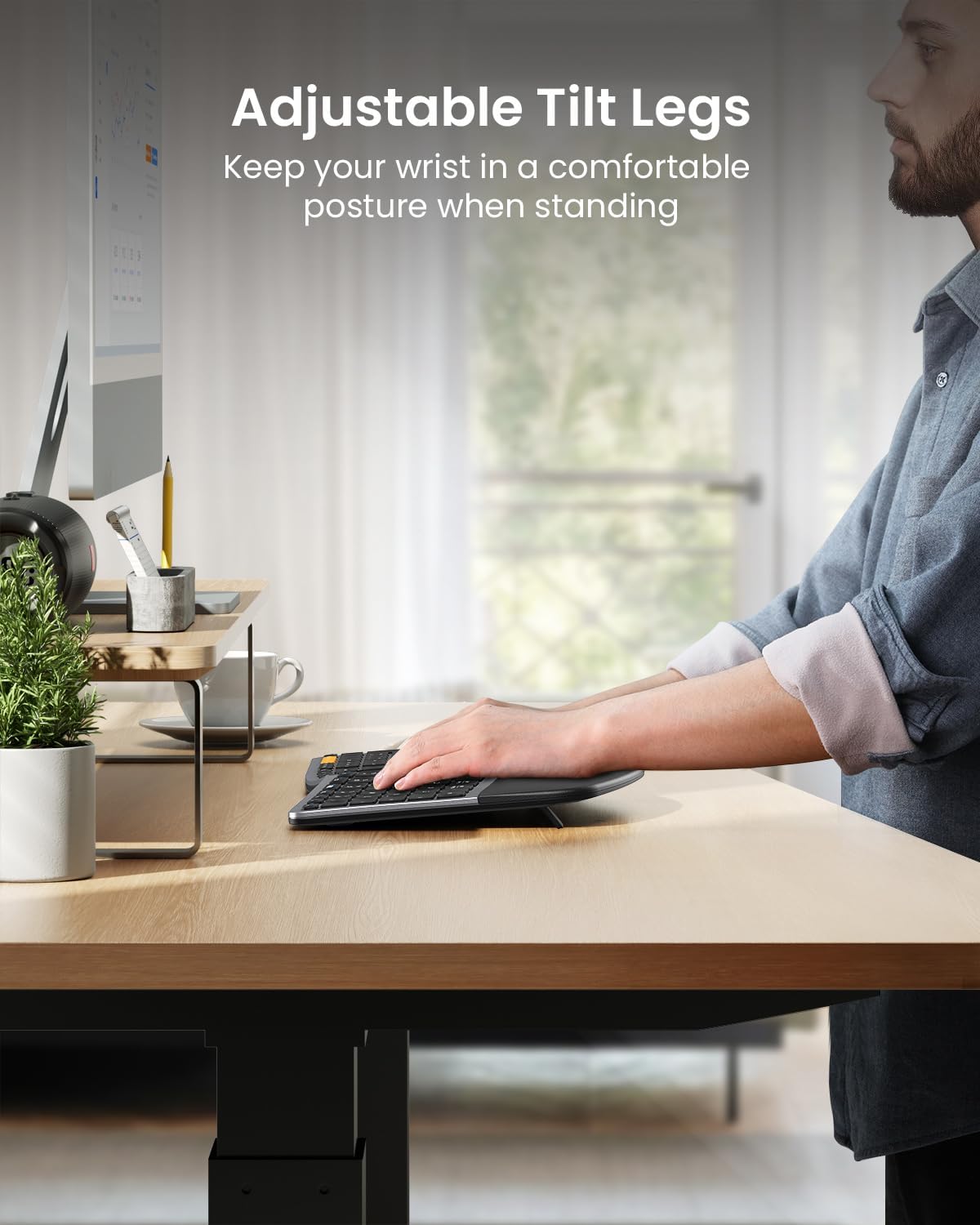ProtoArc EKM01 Plus Wireless Ergonomic Keyboard Mouse Combo - Gray Black
