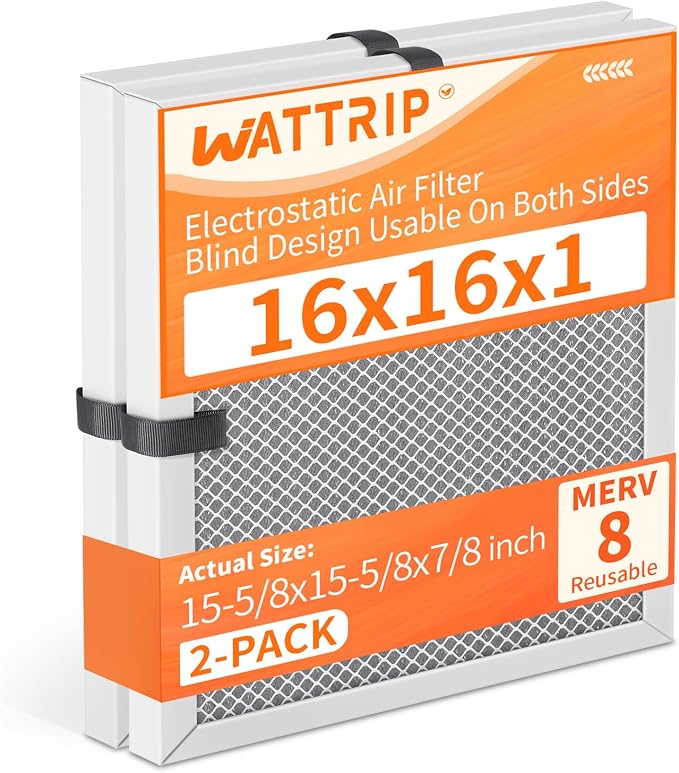 2-Pack 16x16x1 MERV 8 Reusable & Washable Electrostatic Air Filters