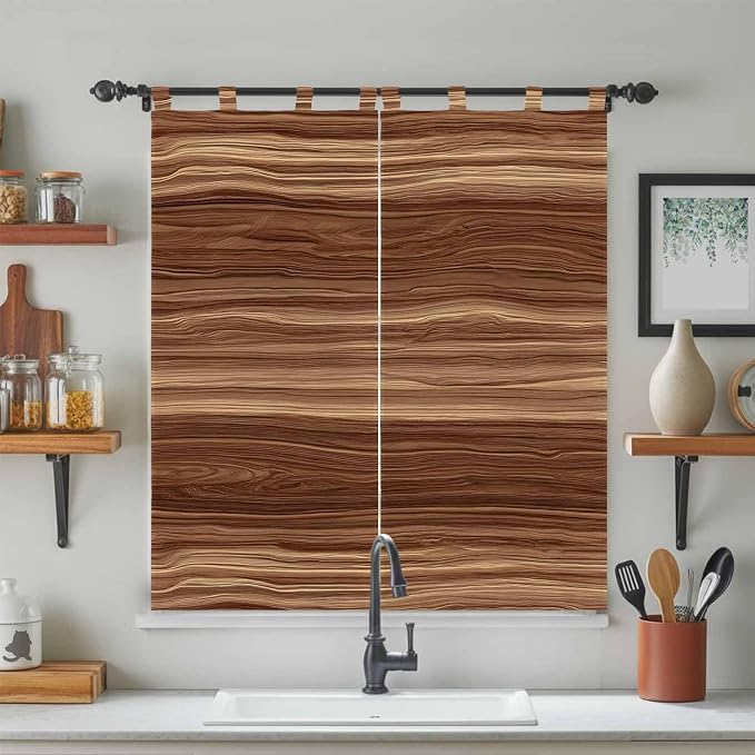 Brown Western Bedroom Curtains 72 Inch Length, Window Curtains Tab Top