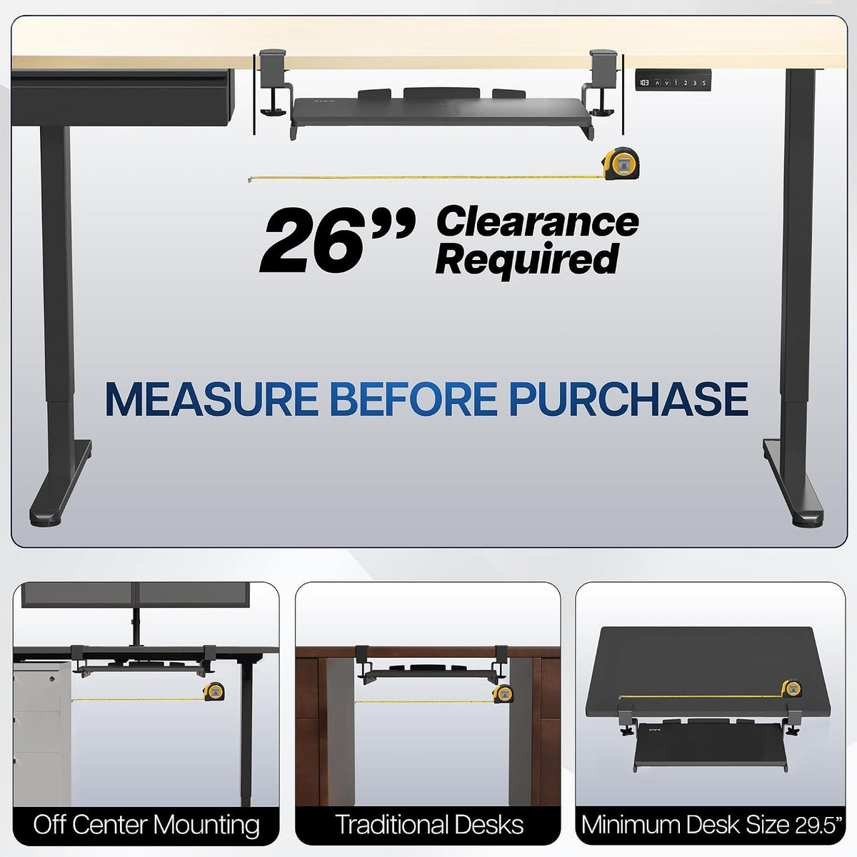 VIVO White Clamp-on 20 x 11 in Keyboard Tray, MOUNT-KB05ES-W